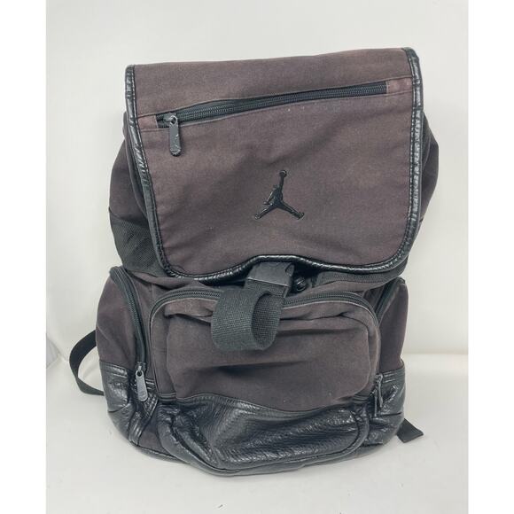 Nike Air Jordan Canvas Backpack Brown Drawstring Adjustable Pockets FLAWED - Picture 1 of 16